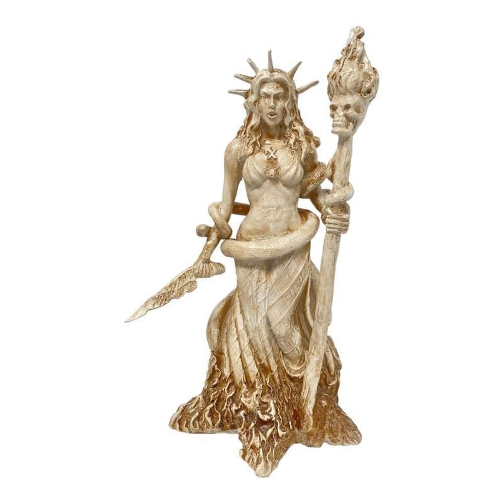 Escultura Deusa Hécate Patinada Marfim 25 Cm Em Resina
