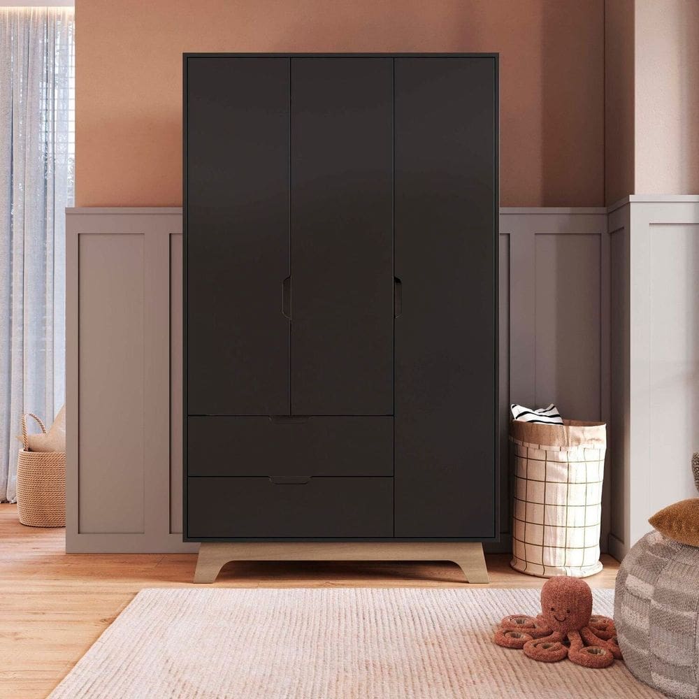 Guarda-roupa Infantil 3 Portas e 2 Gavetas 100% Mdf Alice Preto/ Louro Freijó Grann