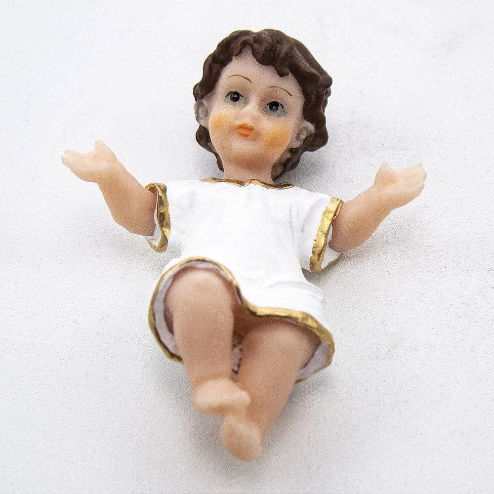 Menino Jesus Branco Resina 8 cm Pintado à Mão
