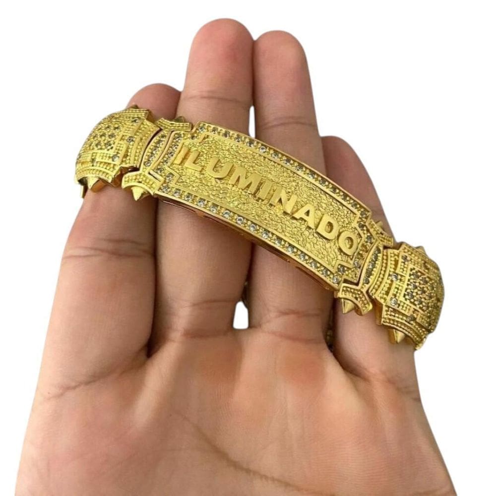 Pulseira Bracelete 18Mm Personalizado Iluminado Ouro 18K