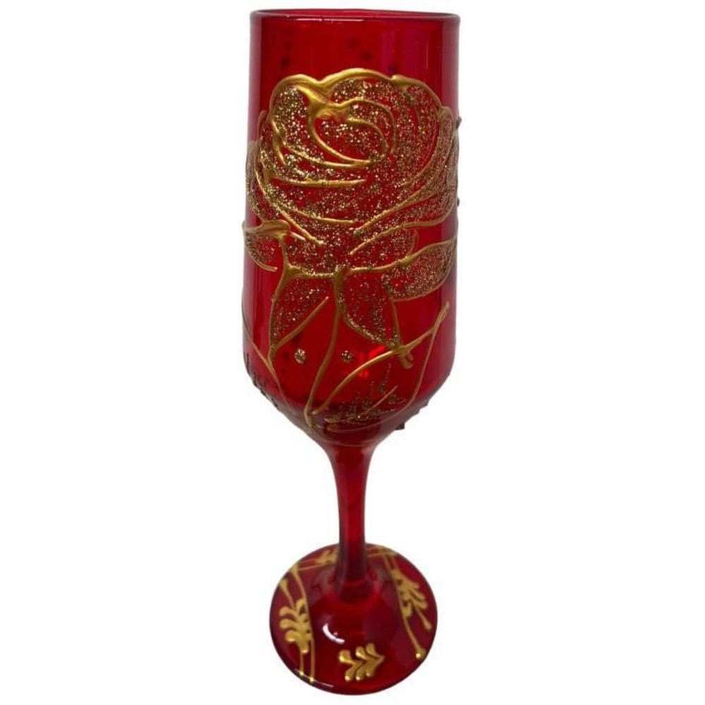 Taça Pomba Gira Vermelha Rosa Dourada Buffet Cristal 180Ml