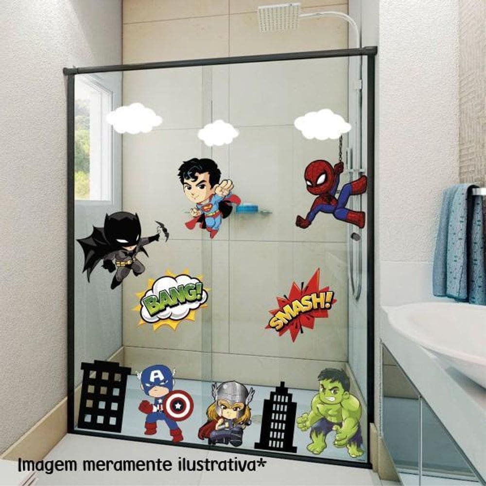 Adesivo De Box De Banheiro Mini Super Heróis