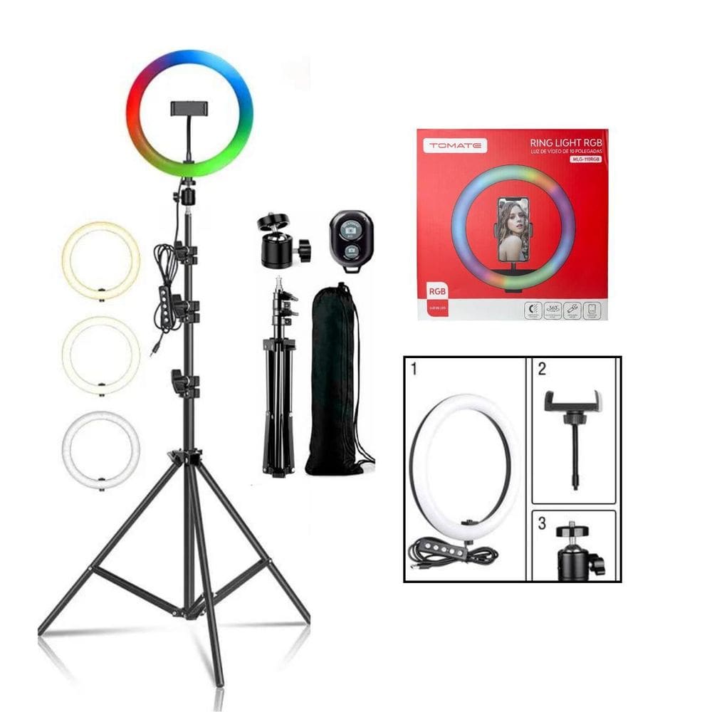 Ring Light Luz Rgb Colorida 26Cm 10 Polegadas + Tripé 2.10M