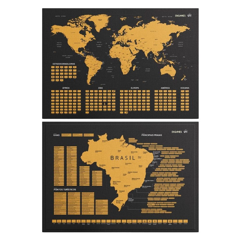 Kit Mapas Mundi E Brasil Raspadinha Quadro Decoração Viagem