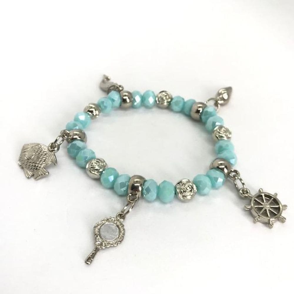 Pulseira Iemanjá Azul Claro 6 Penduricalhos Pingentes