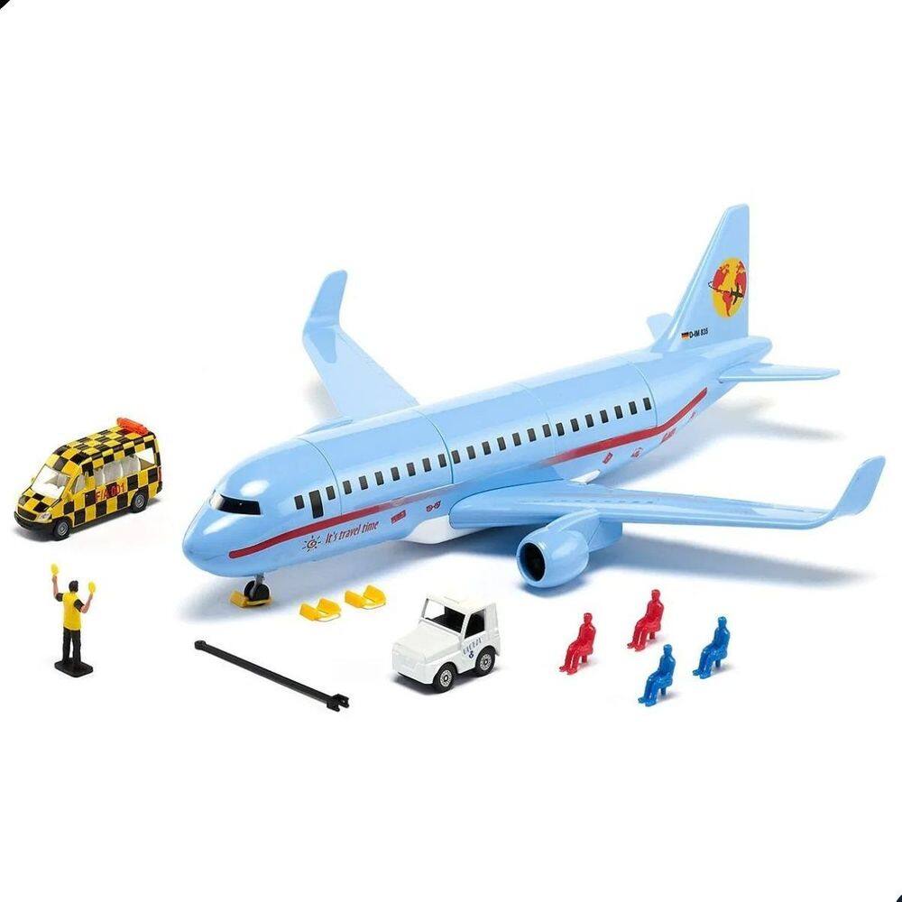 Miniatura Avião Comercial Com Carros E Acessórios Siku