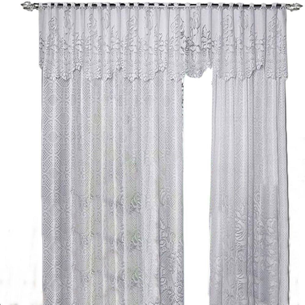 Cortina Renda Roseiral Sala Branco 3,00X1,80 Com Bando