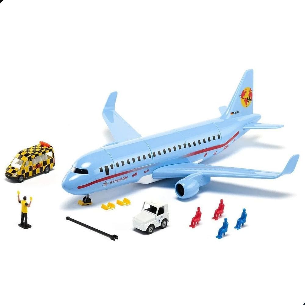 Miniatura Avião Comercial Com Carros E Acessórios Siku