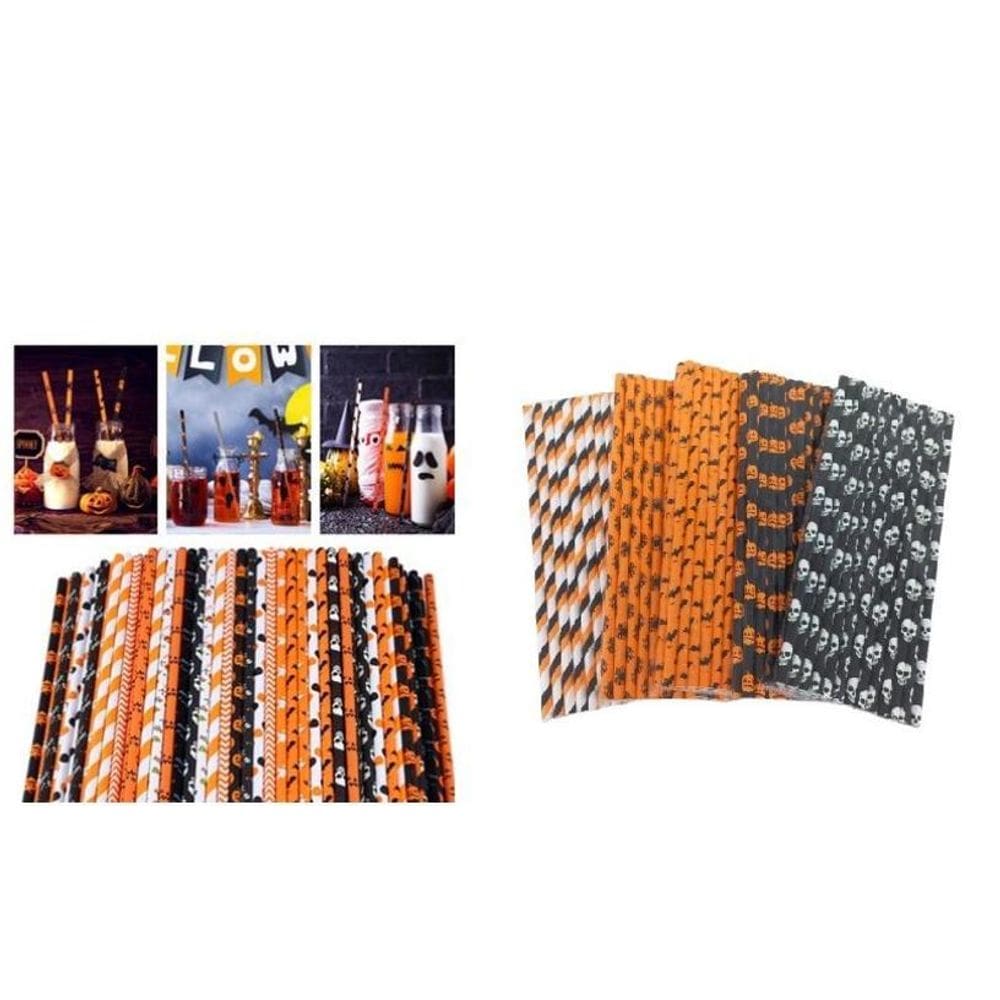 100Pcs Canudos De Papel Bebidas/ Decoração Festa Halloween