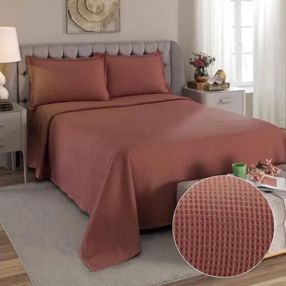 Kit Colcha Piquet Queen Lisa Favo 3 Peças Marsala Dohler