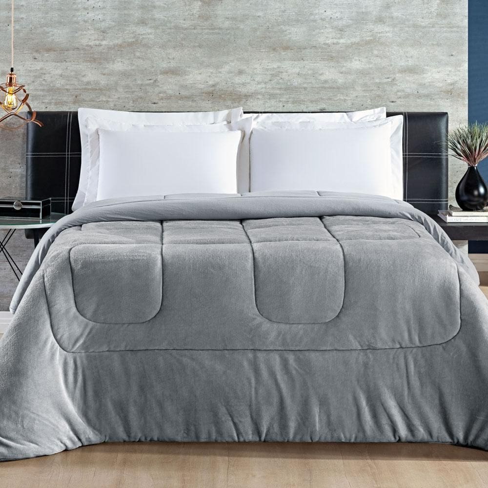 Coberdrom Allure Queen Dupla Face Manta Plush 1 Peça Cinza