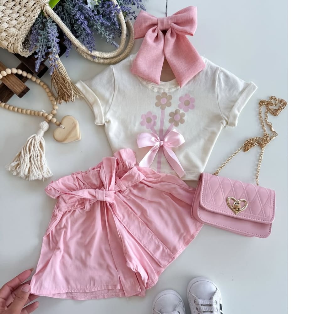 Conjunto menina Cropped e short - Roupa infantil verão