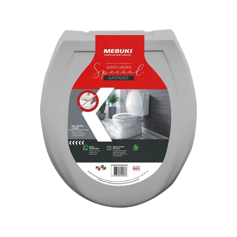 Assento Sanitário Mebuki Special Almofadado Cinza