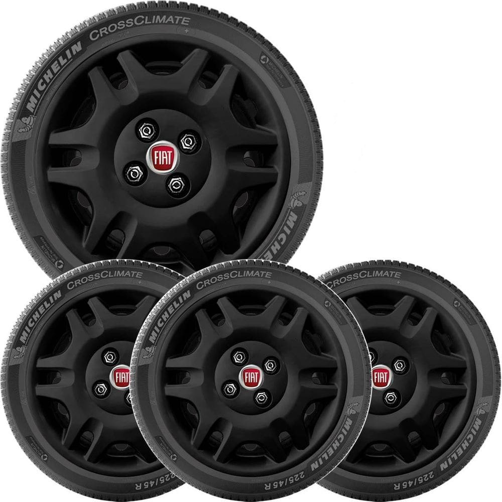 4X Calota Fiat Uno Palio Siena Aro 14 Preto Emblema 055Cb