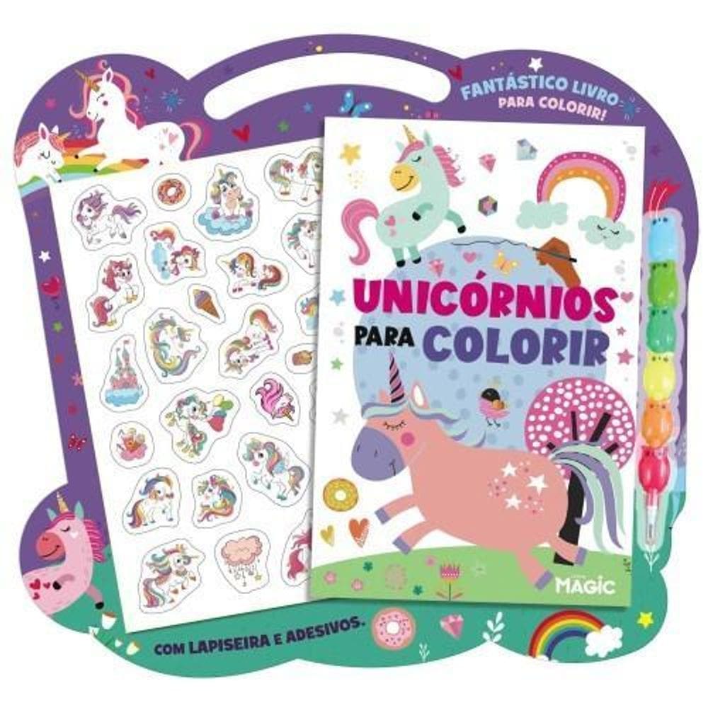 Fant. Livro Unicórnios Para Colorir Com Lapiseira E Adesivos