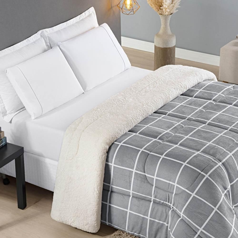 Edredom Coberdrom Austim Solteiro  Sherpa E Manta - Cinza