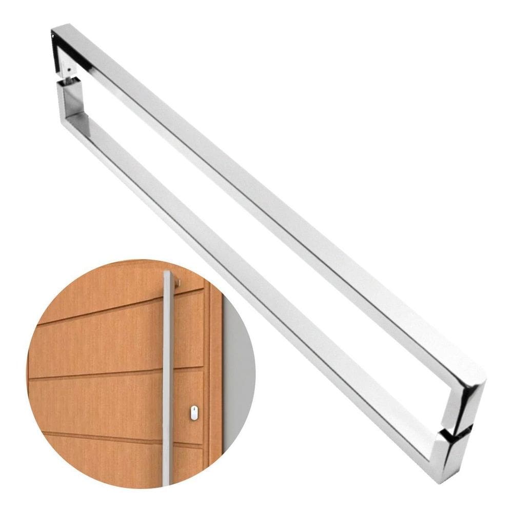 Puxador De Porta U Luxo Inox Escovado 60 Cm Madeira Vidro