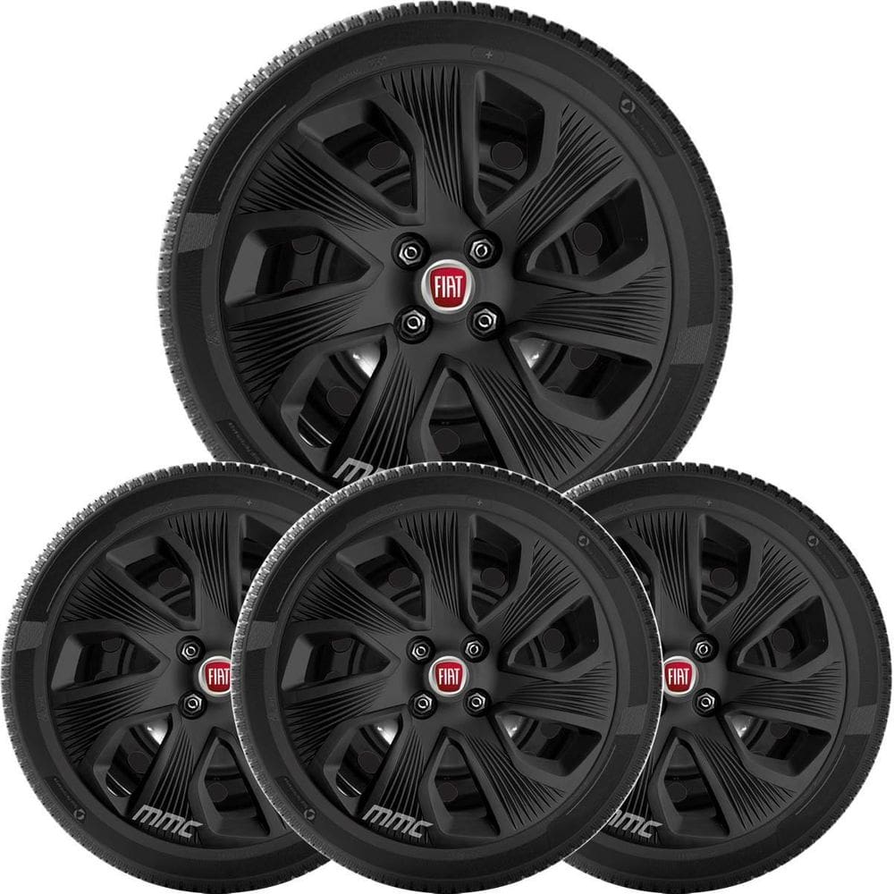 4X Calota Jg Fiat Grand Siena Punto Palio Aro 15 Preto 214Cp