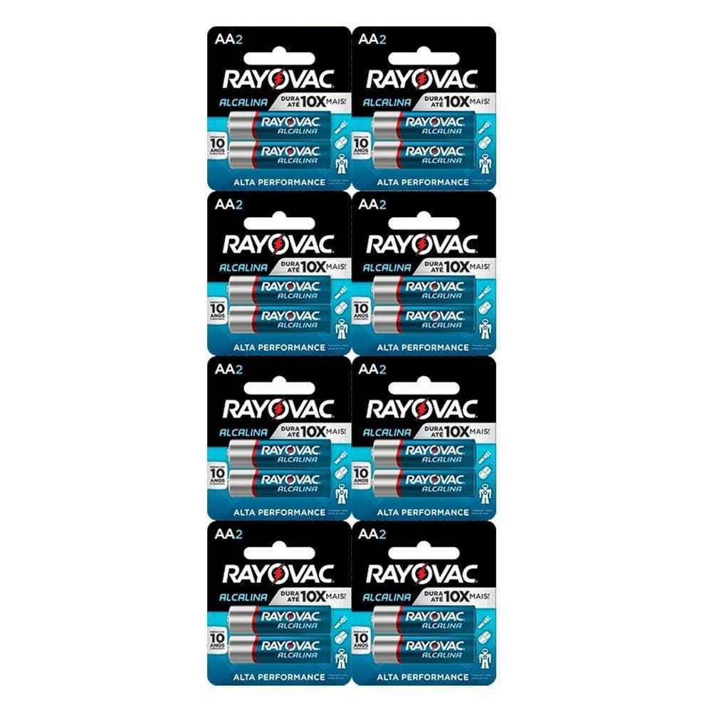 Pilha Rayovac Alcalina AA 8 Embalagens com 2 Unidades