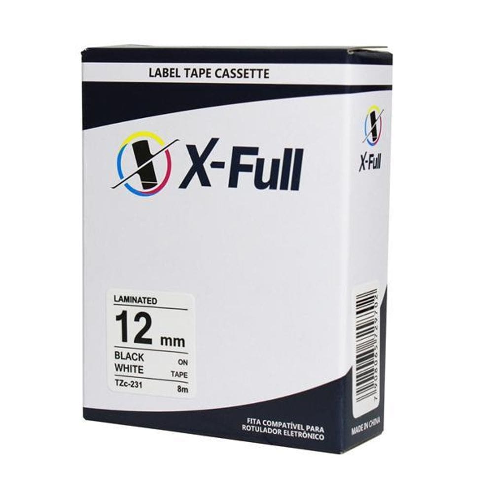 Fita Compatível Brother Tze 231 Branca Letra Preta 12Mm