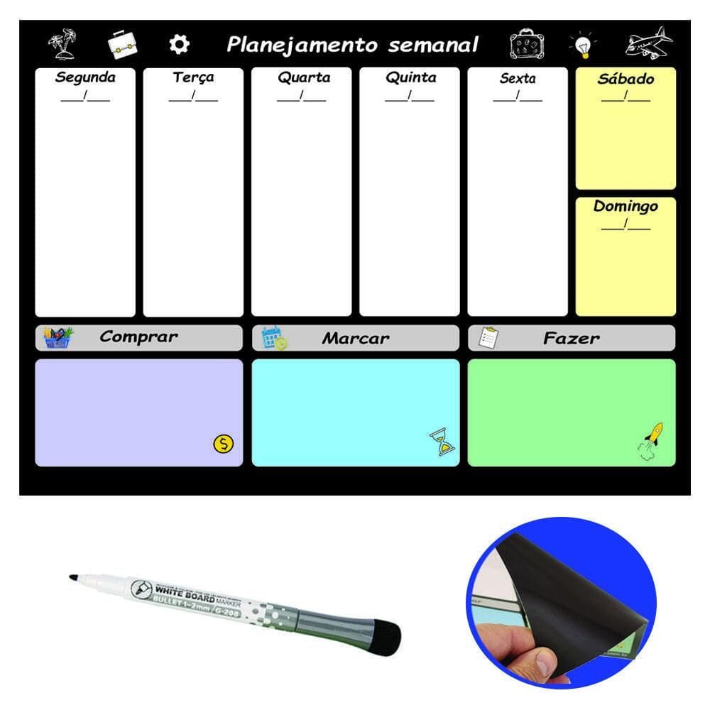 Quadro Planejamento Tarefas Semanal Magnético Imã Geladeira
