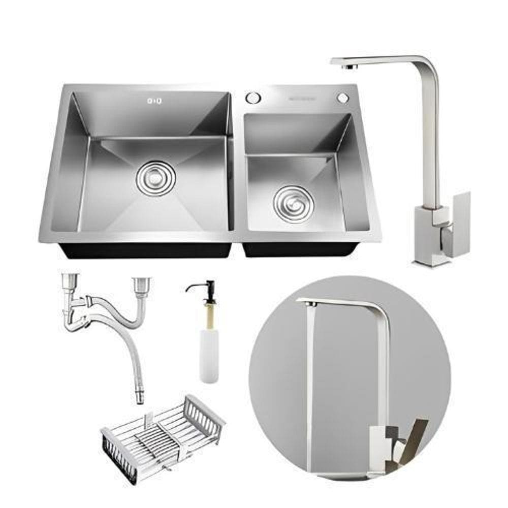 Kit Cuba Dupla Pia Cozinha Gourmet E Torneira Slim Em L