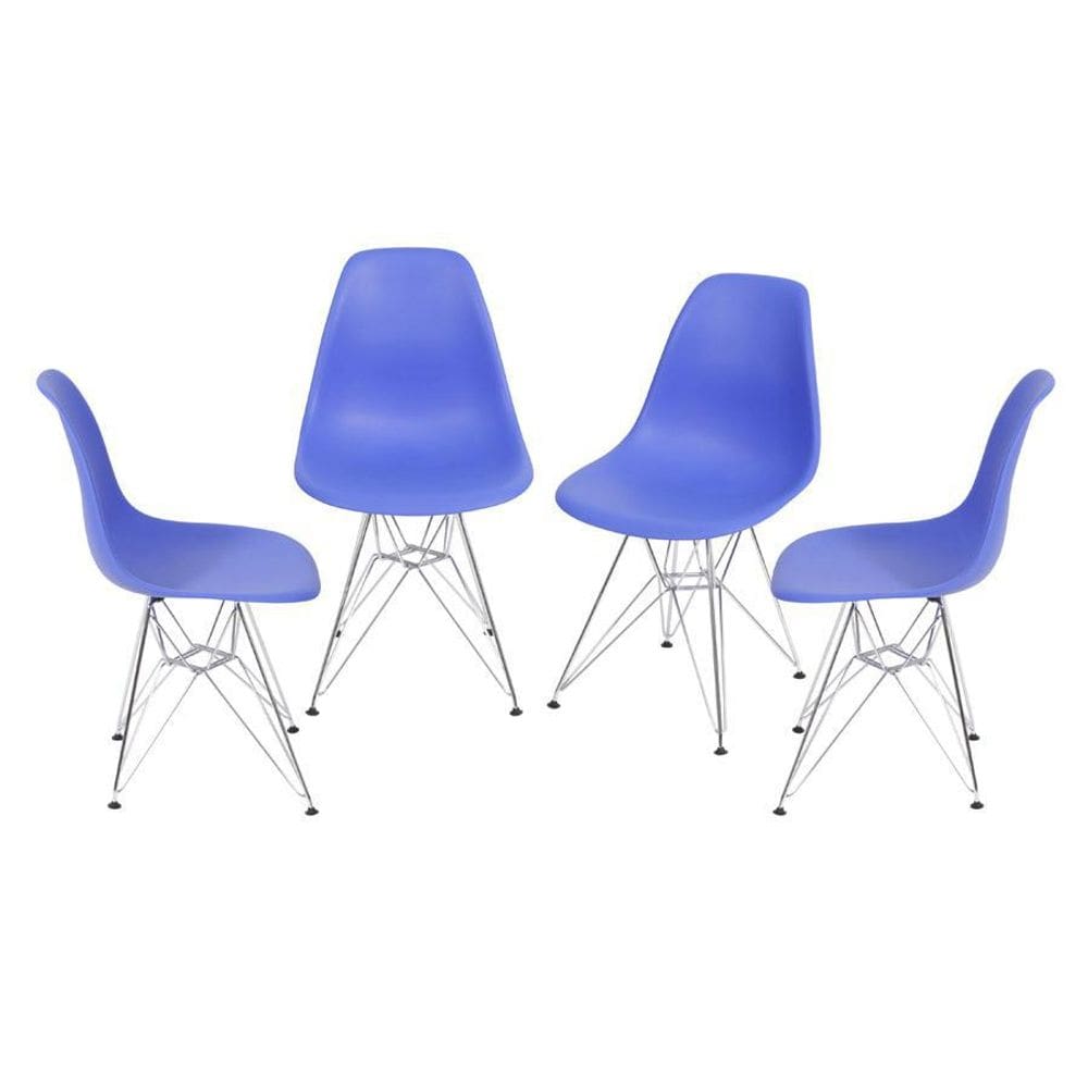 Kit 4 Cadeiras Boxbit Dkr Eames Base Cromada Azul Marinho