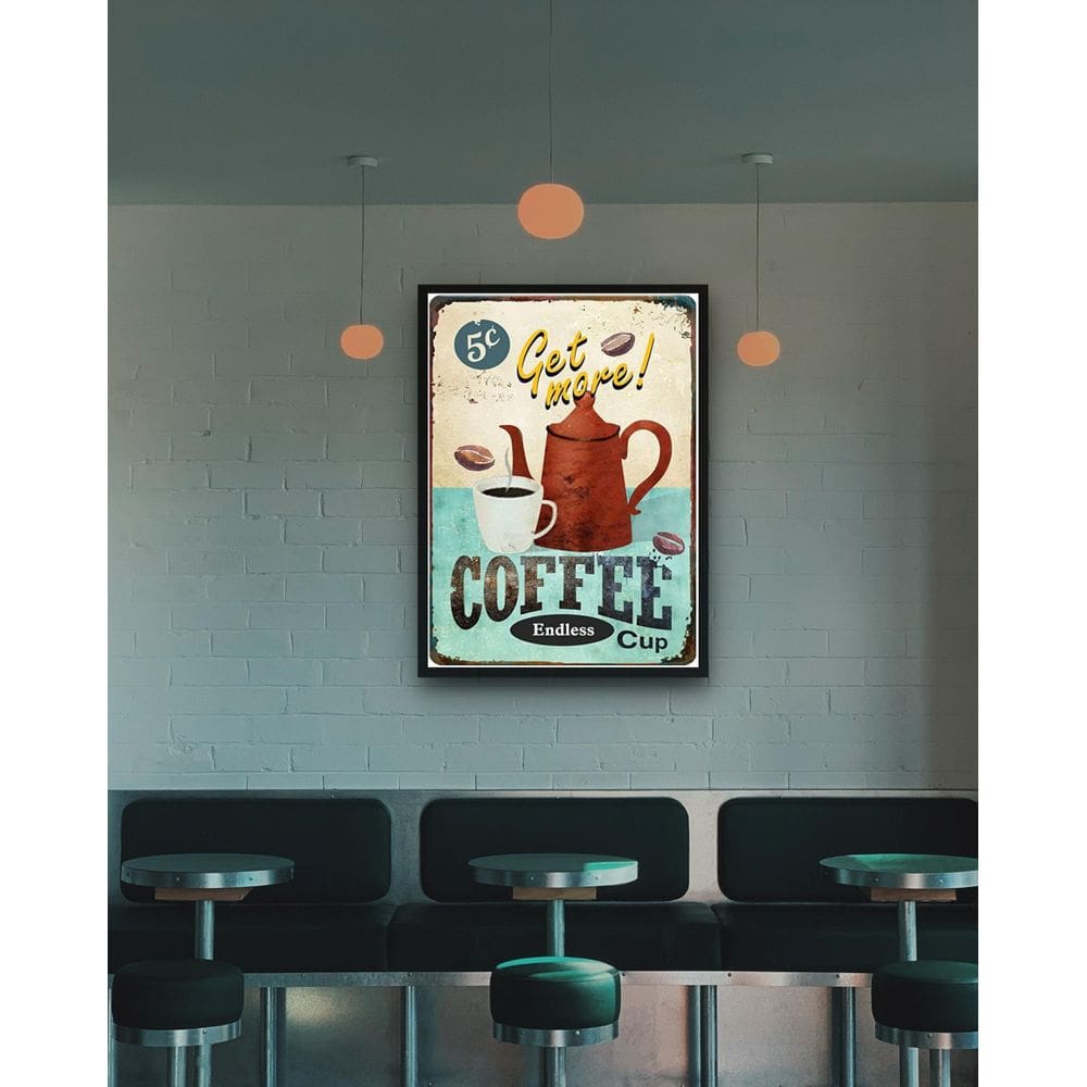 Quadro Decorativo Get More Coffee Vintage - 70X50Cm