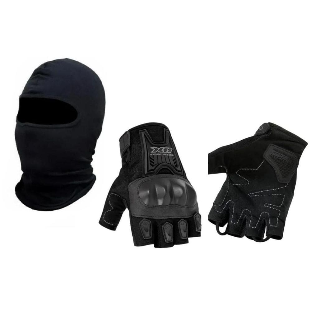 Balaclava Luva Motociclista X11 Blackout Meio Dedo Tam Gg