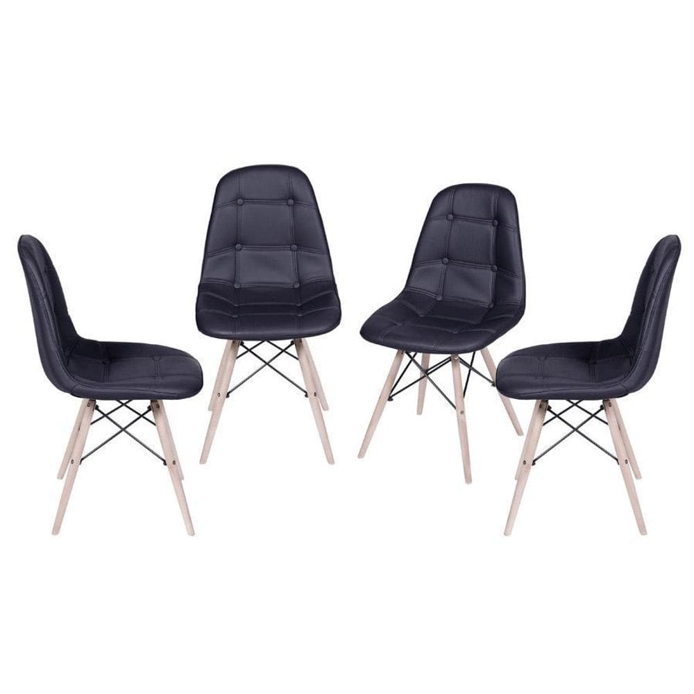 Kit 4 Cadeiras Boxbit Dkr Eames Base Em Madeira Preta