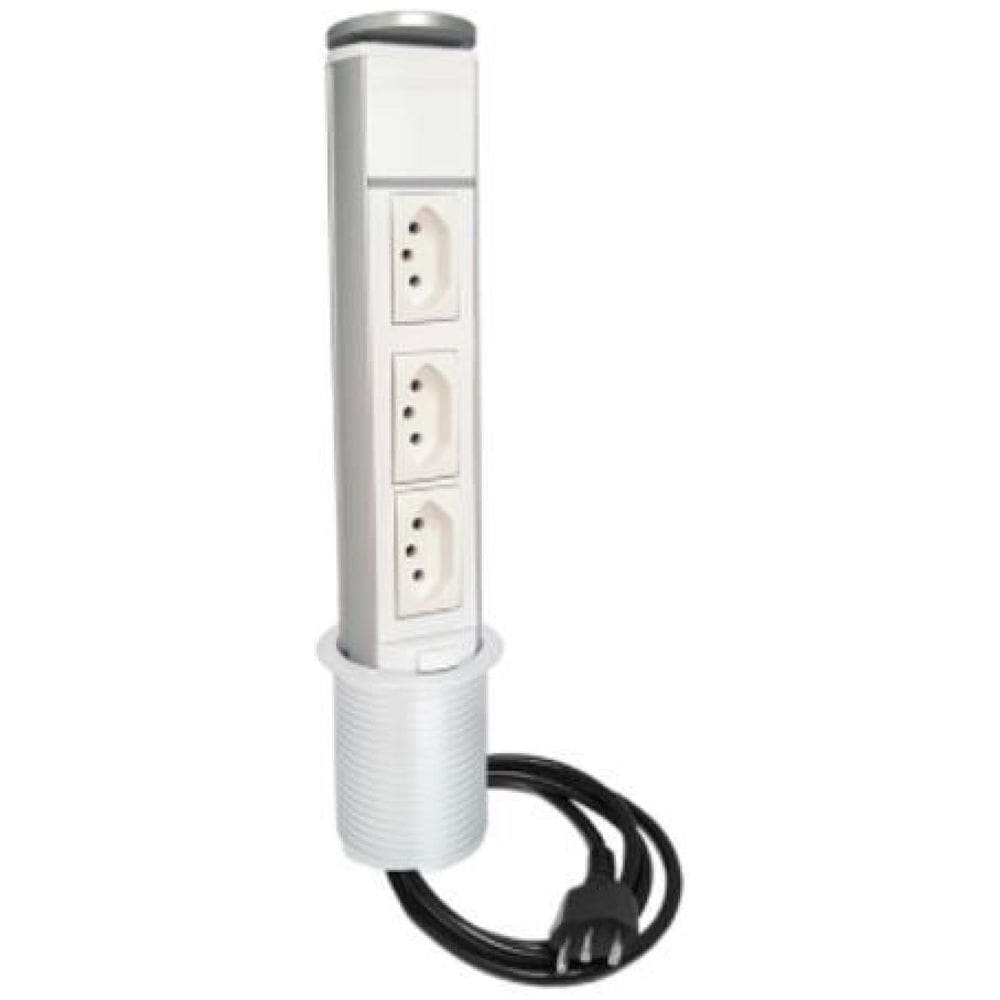 Torre De Tomada Mini Totem Manual 3 Tomadas 10A - Branco