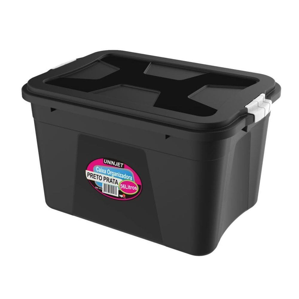 Caixa Organizadora Preta 56 Litros Com Travas Pp Uninjet Tfb