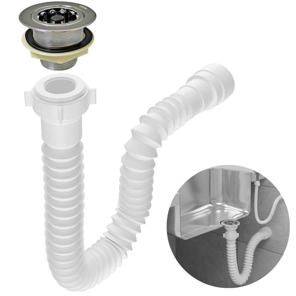 Sifão Sanfonado Universal 61Cm Branco + Válvula Americana