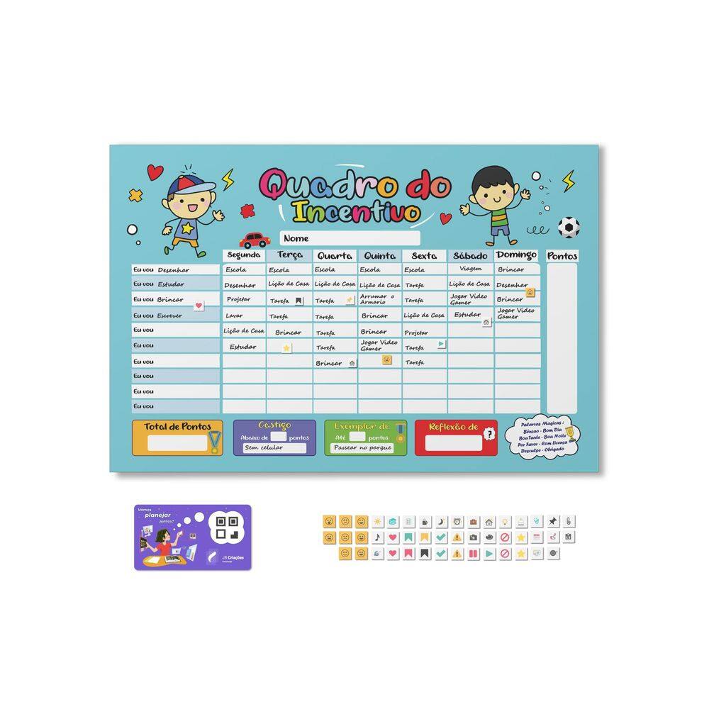 Quadro Tarefas e Incentivo Infantil +46 Imãs | 60x40cm