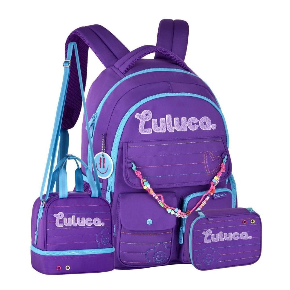 Kit Mochila Costas Luluca Pandinha Lancheira Estojo - Roxo