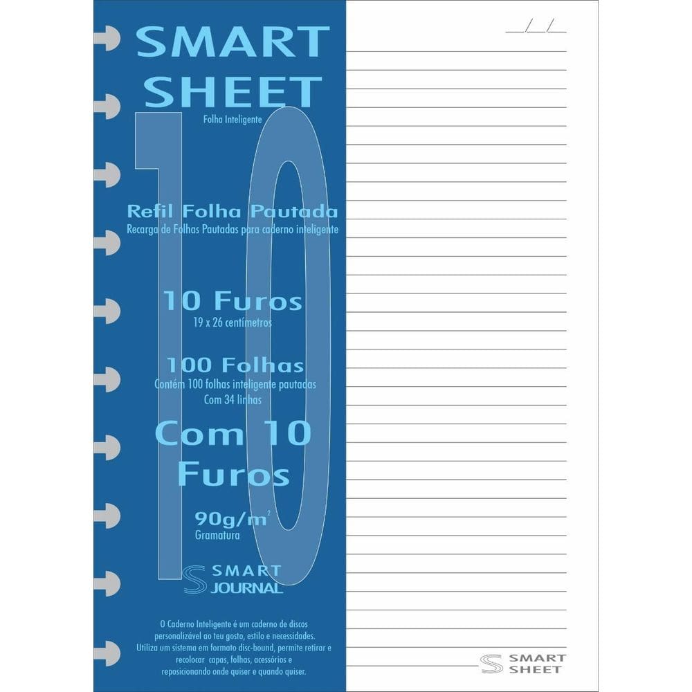 Refil Caderno Inteligente 90G 100 Folhas Pautado 10 Furos