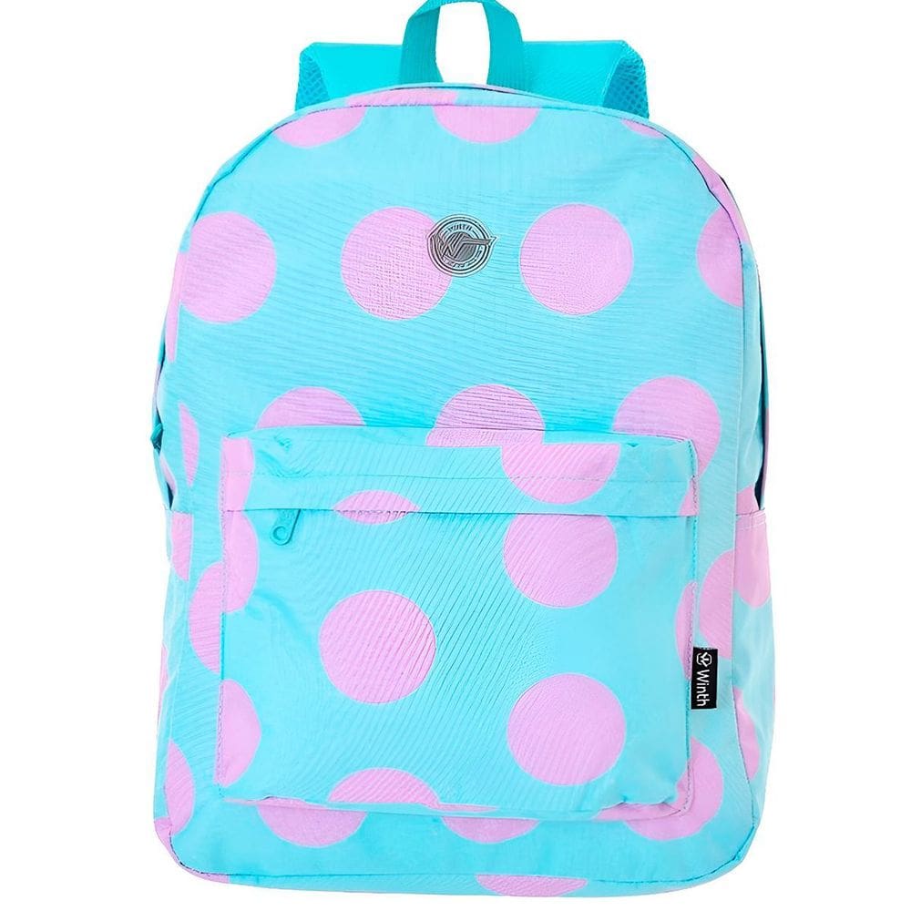 Mochila De Costas Feminina Juvenil Básica Bolinhas Cor:Verde