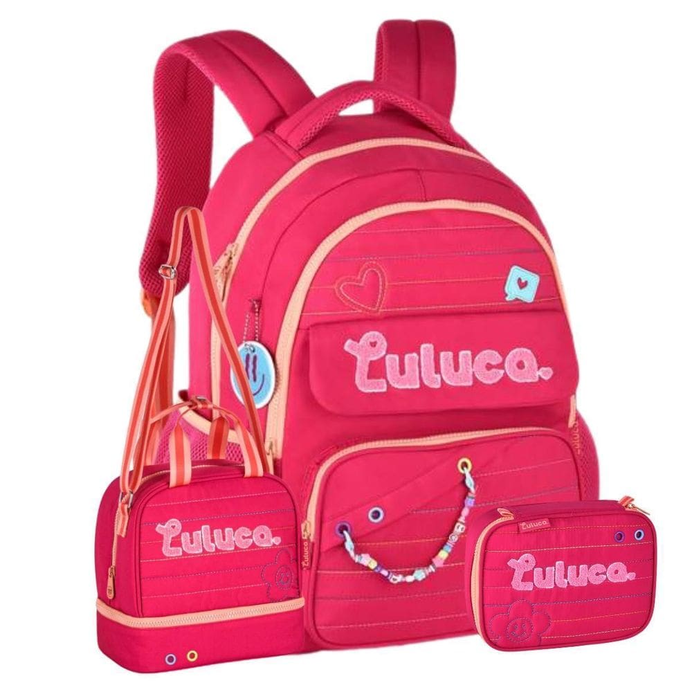 Kit Mochila De Costas Luluca Lancheira E Estojo Box - Rosa
