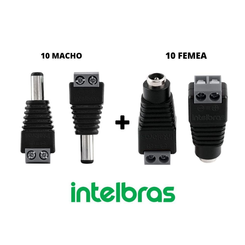 Kit Conector Intelbras Plug P4 10 Macho 10 Fêmea Para Cftv