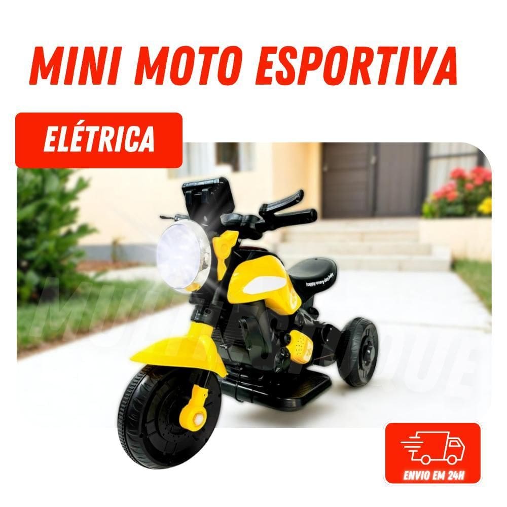 Mini Moto Elétrica Esportiva Amarela Diversão Em Alta