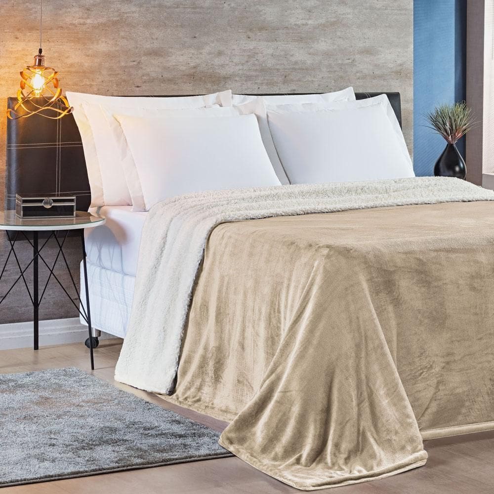 Cobertor Fênix Queen Sherpa Pele Carneiro Mantinha - Cáqui