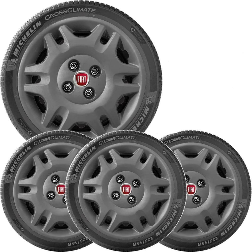 4X Calota Fiat Uno Palio Siena Aro 14 Grafite Emblema 055Cb