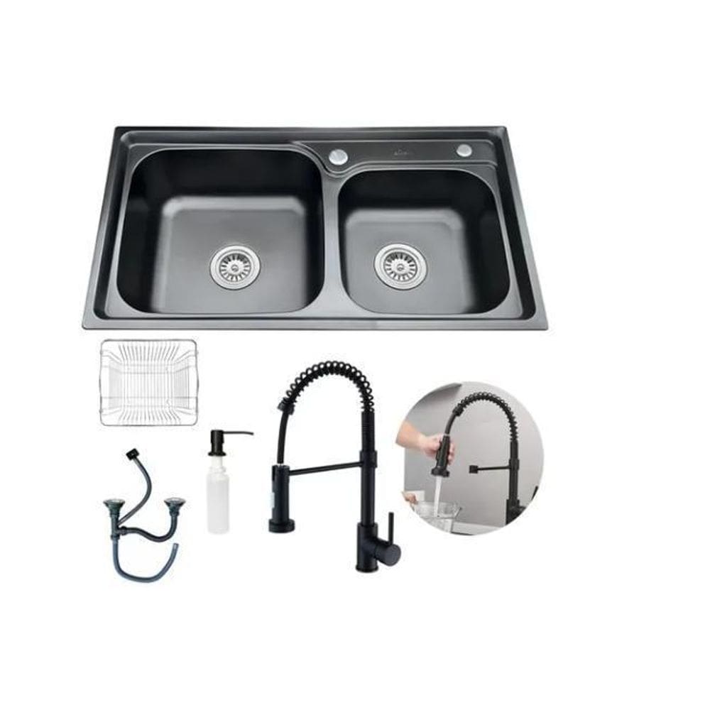 Kit Cuba Cozinha Pia Dupla Aço Inox E Torneira Extensível