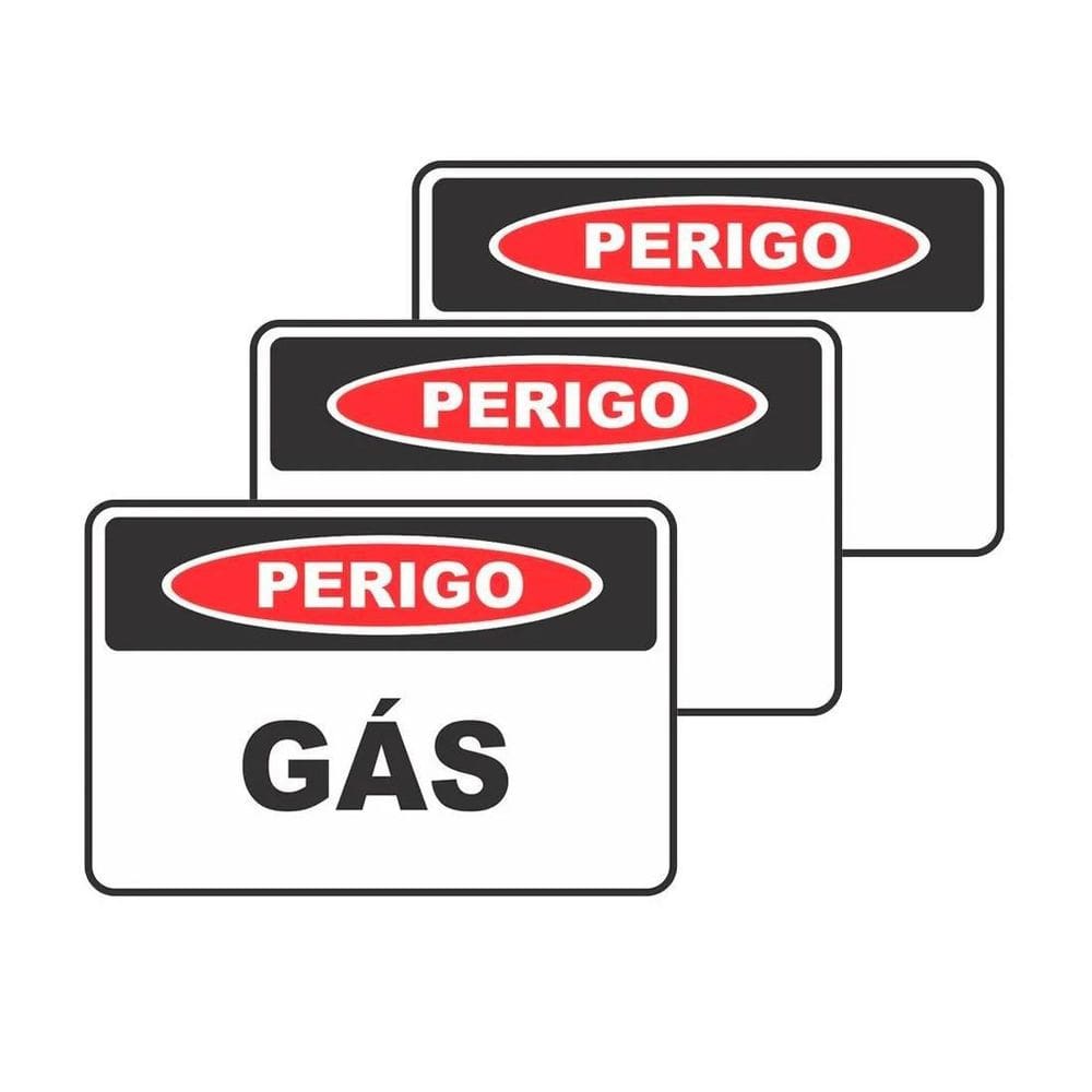 Kit Un 3 Placa Pvc Perigo Gás Auto-Adesiva Jaime