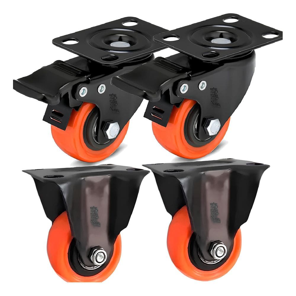 4 Rodízio 50Mm Rodinha Laranja Pvc Reforçado Com E Sem Trava