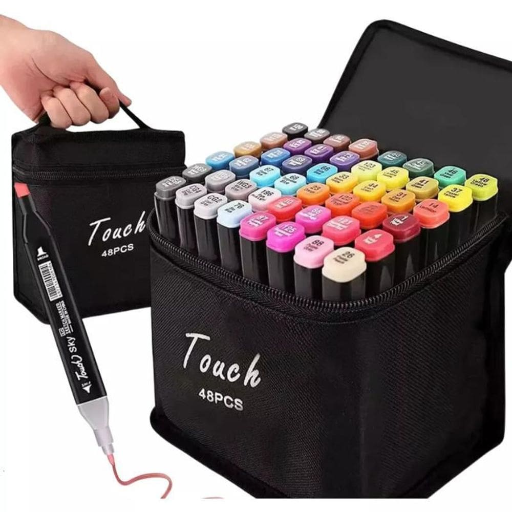 Caneta Marcador Permanente 48 Cores Ponta Dupla Estojo