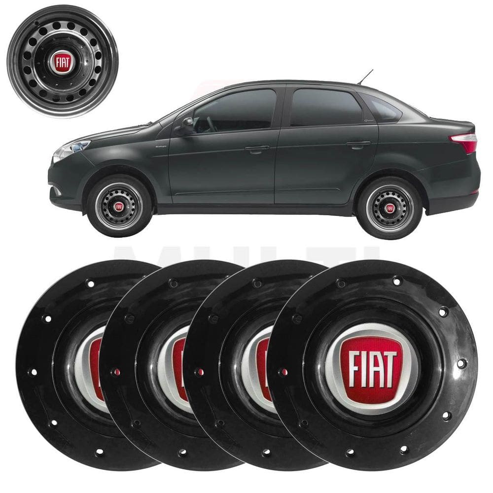 4X Calota Centro Roda Aro 14 Fiat Siena 2008 A 2021 Preto