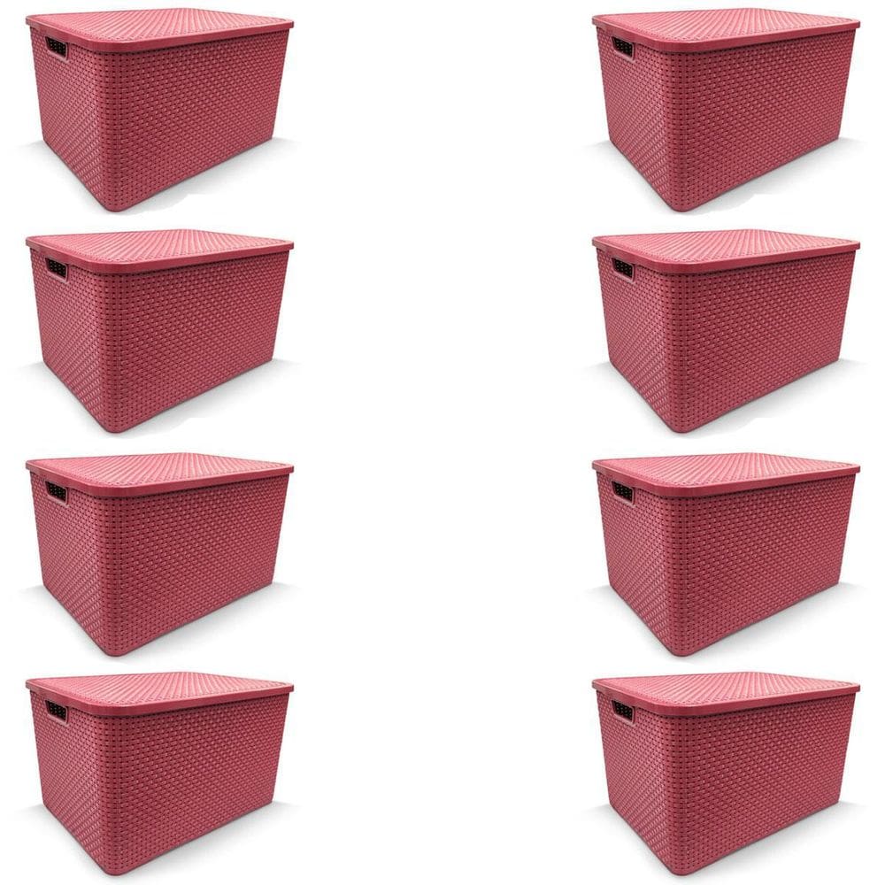 Kit 8 Caixa Organizadora Rattan Decorativa Com Tampa