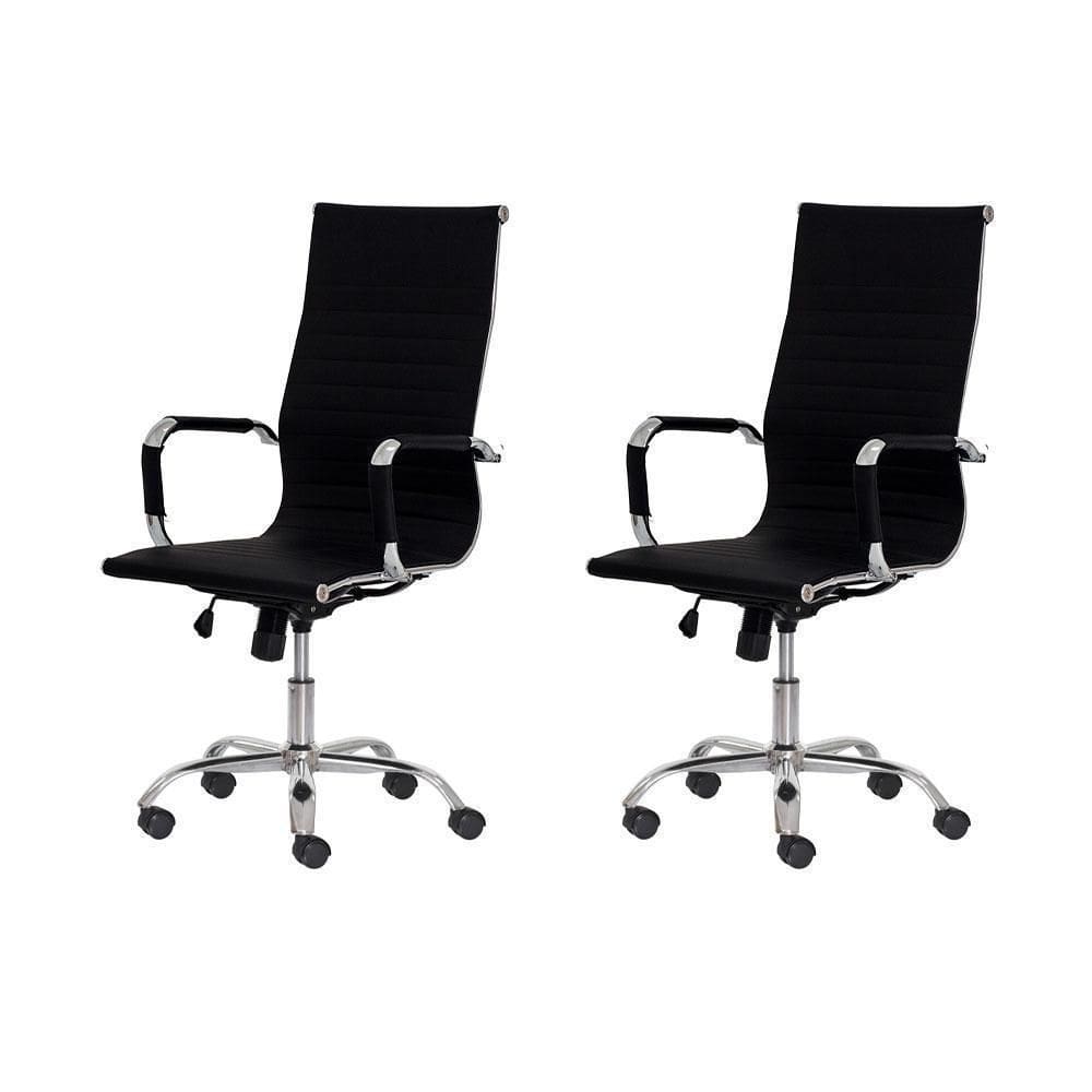 Kit 2 Cadeiras Escritório Stripes Presidente Preta Giratória