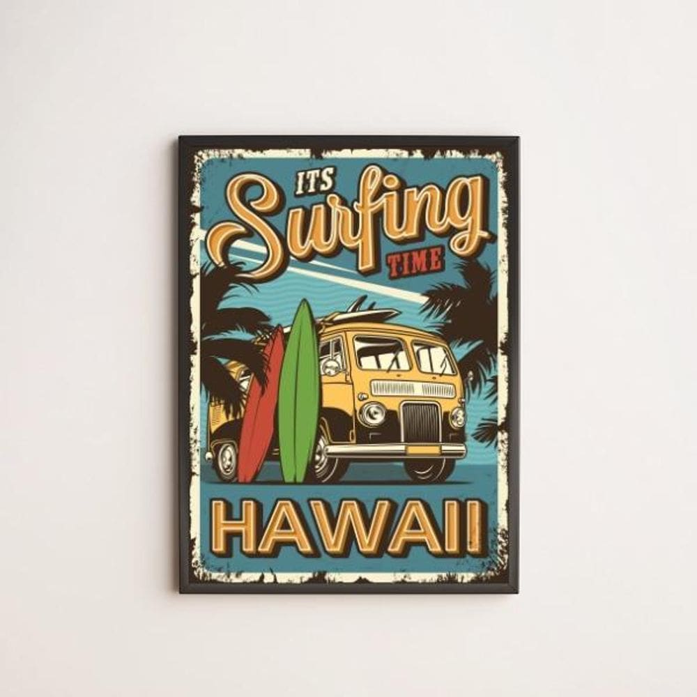 Quadro Decorativo Surfing Hawai 33X24Cm - Com Vidro